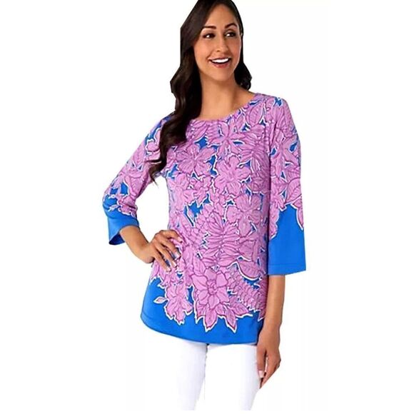 Bob Mackie Botanical Print Knit Top Orchid Floral Designer New With Tags! - Picture 1 of 4